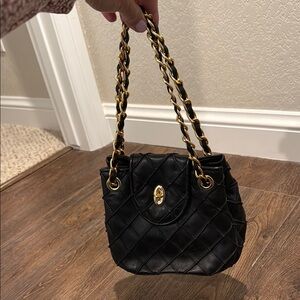 Eric Javits Black Leather Quilted Chain Bag